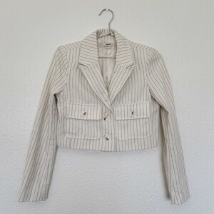 JASON WU Pin Stripped Cropped Jacket with Pockets in Cream SZ XS